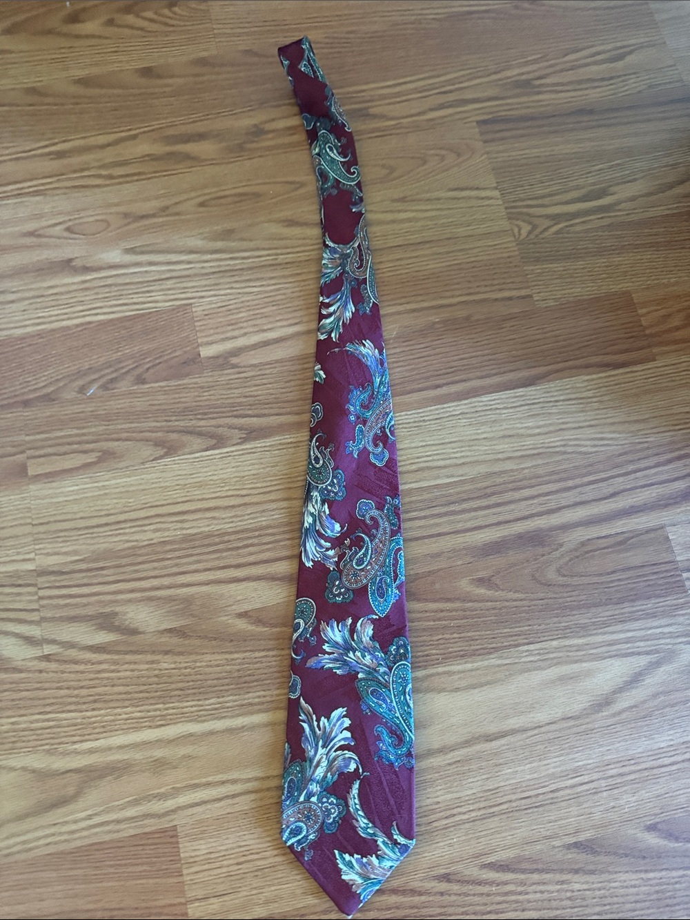 Jos. A. Bank Burgundy Paisley Tie with Teal & Gold Motif